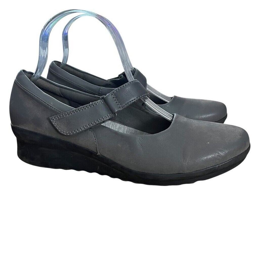 Clarks Cloudsteppers Caddell Yale Gray Wedge Mary Janes Comfort Shoes sz 9.5